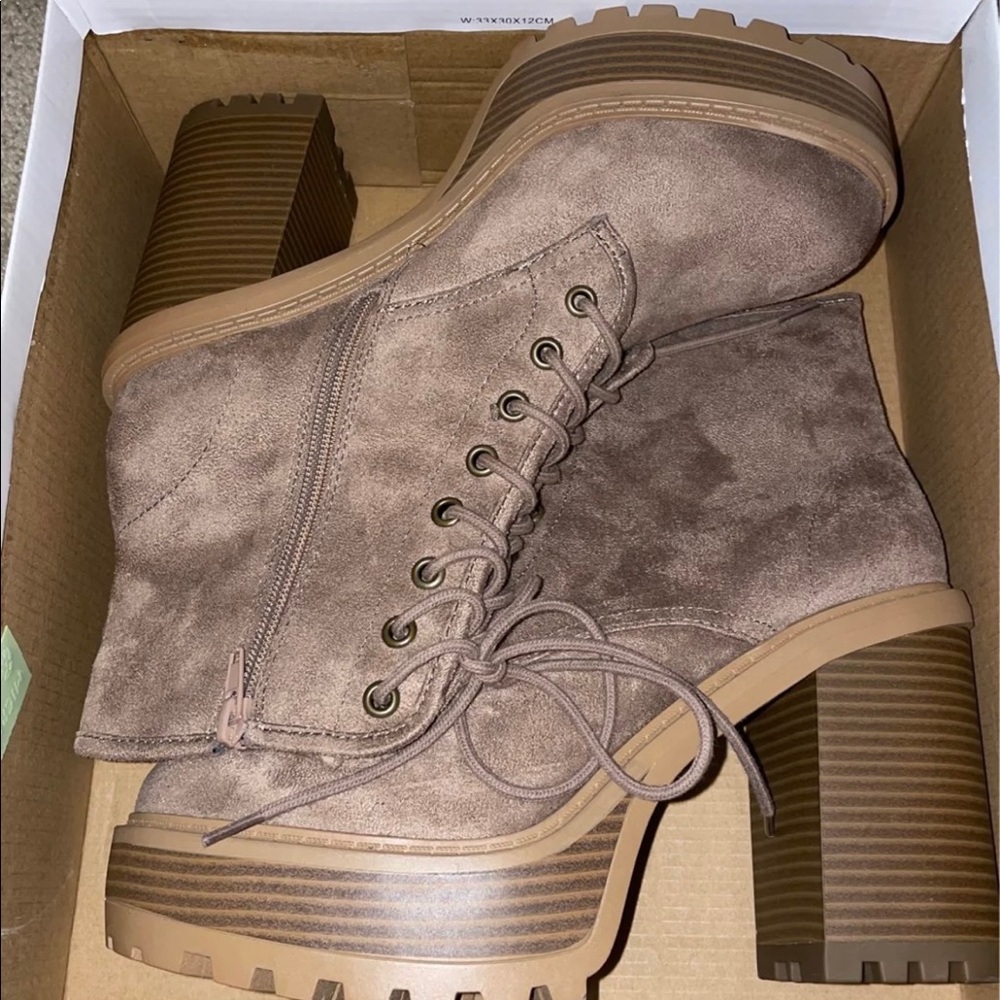 Light Brown Lace Up Chunky Booties